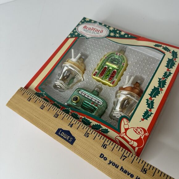 Vtg Bradford Novelty 4 Glass Soda Shop Ornaments Retro Christmas Hand Decorated - Picture 14 of 16